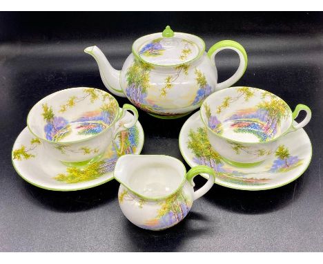 Aynsley "Bluebell Time" tea service to include teapot, milk jug, sugar bowl, two cups and saucers 