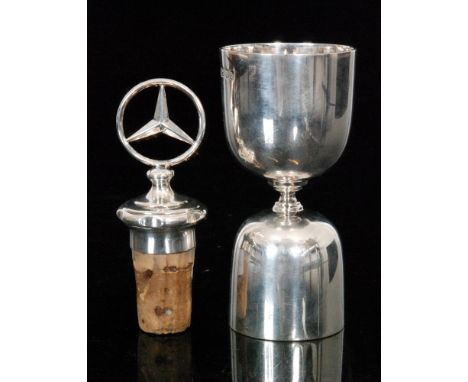 An Edwardian hallmarked silver double ended measuring cup, each with plain cup measure, with engraved dedication R to AER, 19