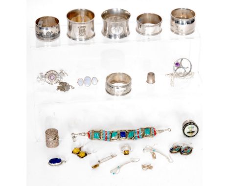 A small parcel lot of assorted jewellery and other items to include bracelets, brooches, amethyst set pendant, opal earrings,