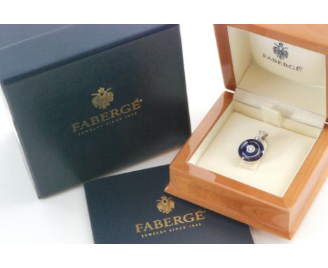 A contemporary Victor Mayer for Faberge 18ct white pendant, central brilliant cut collar set diamond to a circular blue ename