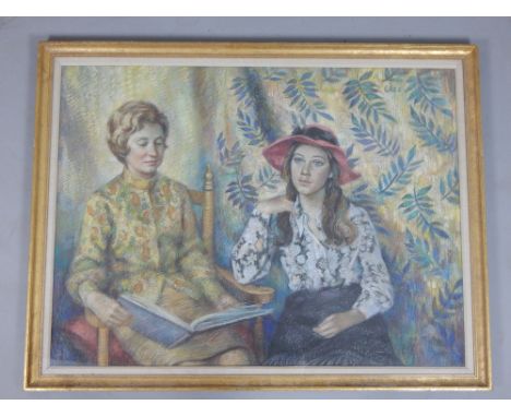 Dorothy Colles, British, 1917-2003, portrait of two seated ladies, one reading, pastel on board, signed Colles, 77 x 98cm (ma