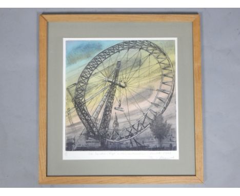 Piers Browne, 'The London Eye under Construction, Sunset 1999', lithograph, 6/10, signed and titled in pencil, 30 x 30cm