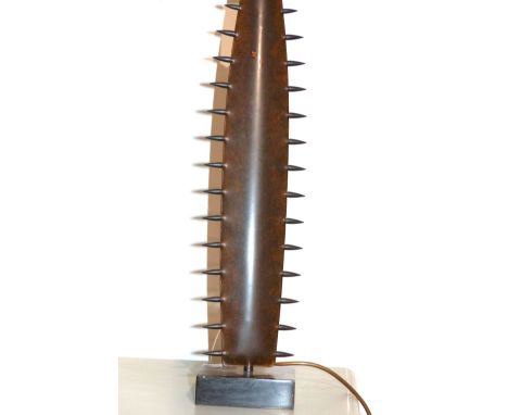 Contemporary bronzed table lamp by Porta Romana, the support modelled as a sawfish rostrum, 84cm h