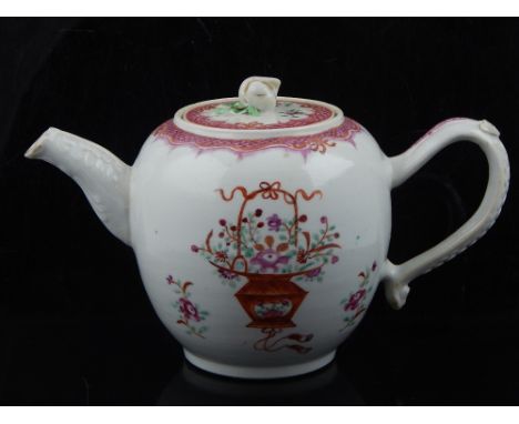 18th century Chinese export famille rose porcelain teapot, decorated floral design