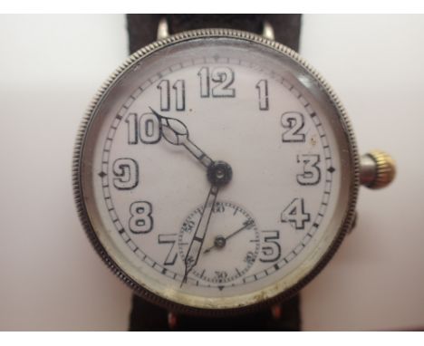 Borgel movement silver early 20thC wristwatch on leather strap   CONDITION REPORT:  Overall condition is good.This item does 