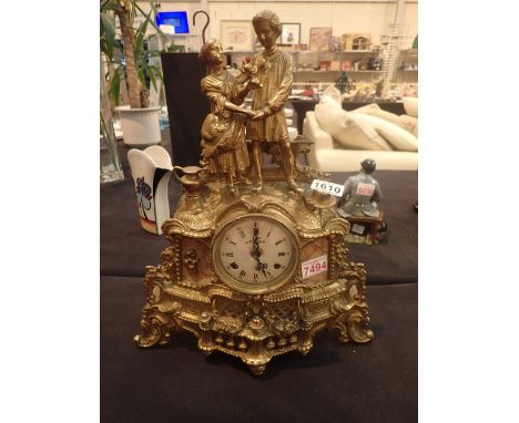 Ornate Victorian French brass mantel clock H: 50 cm