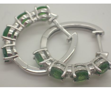 Gemporia fancy green and white stone set hinged hoop earrings stamped TGGC 925 size K