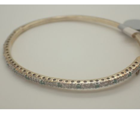 New old stock gold plated emerald and cubic zirconia bangle D: 6.5 cm