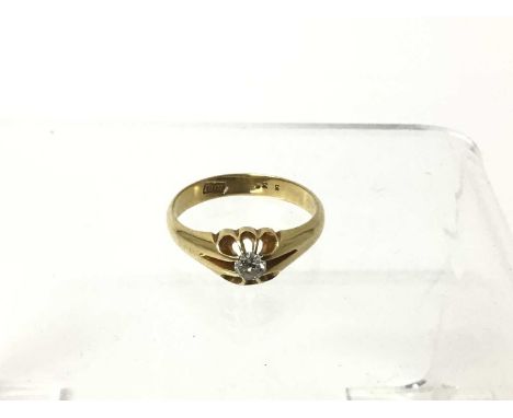 18ct gold ring, with single brilliant cut diamond weighing approximately 0.20cts, in claw setting, size R 1/2Weighs 4.7g