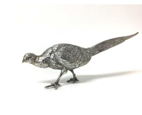 20th century Dutch silver model of a pheasant, fully hallmarked, 21cm from head to tail