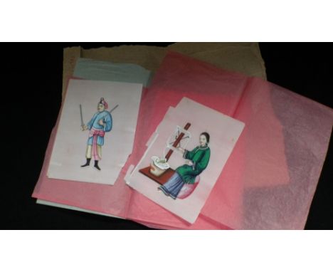 A collection of late 19th century Chinese paintings on rice paper, including children playing, soldiers and other scenes 