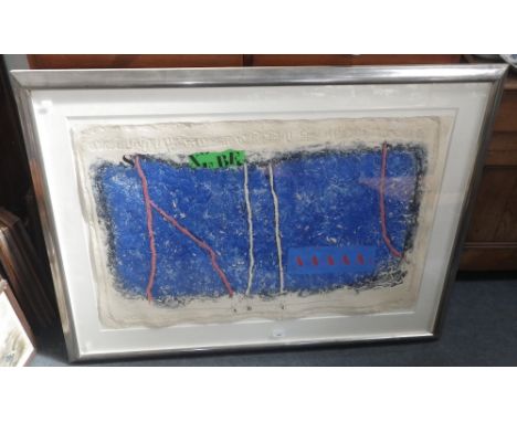 James Coignard: (French, 1925-2008) Abstract mixed media on paper, No. 19/75 in a silvered frame