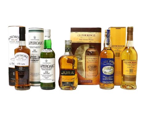 Glenmorangie 10 Year Old Highland Single Malt Scotch Whisky, 40% vol 70cl (two bottles), Laphroaig 10 Year Old Islay Malt Sco