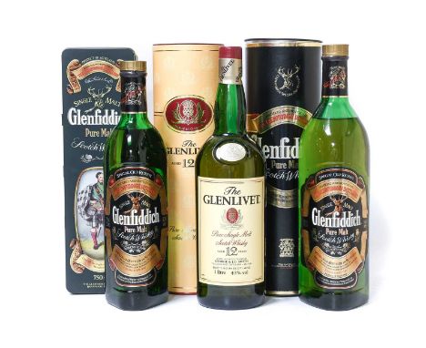 Glenlivet 12 Year Old Pure Single Malt Scotch Whisky, 43% vol 1 litre (one bottle), Glenfiddich Special Old Reserve Pure Sing