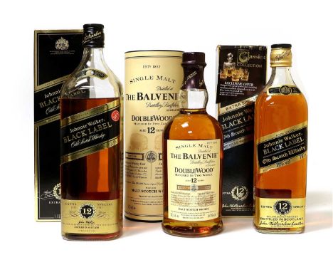 Balvenie 12 Year Double Wood Single Malt Scotch Whisky, 40% vol, 70cl (one bottle), Johnnie Walker Old Black Label Scotch Whi