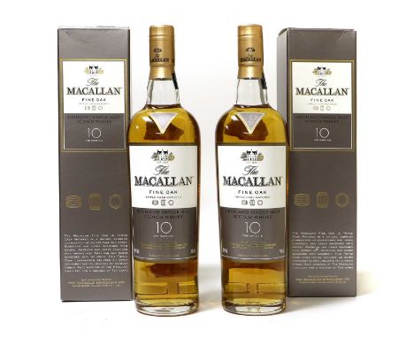 Macallan "Fine Oak" 10 Year Old Highland Single Malt Scotch Whisky, 40% vol 700ml, in original cardboard sleeves (two bottles