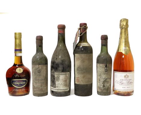 Serge Mathieu NV Rosé Champagne (one bottle), Courvoisier V.S.O.P. Fine Champagne Cognac (one bottle), Chateau Beychevelle 19
