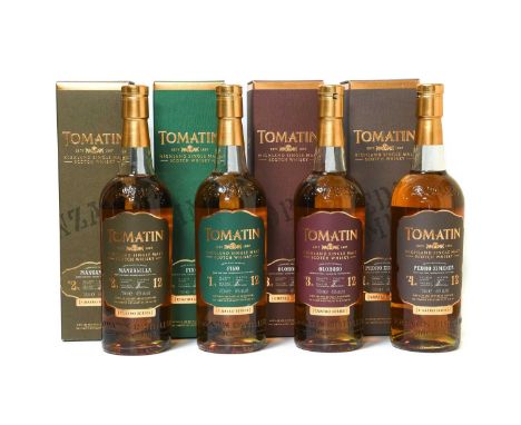 Tomatin "Cuatro Series" 12 Year Old Highland Single Malt Scotch Whisky, four bottle set comprising: #1 - Fino, bottled 2014, 