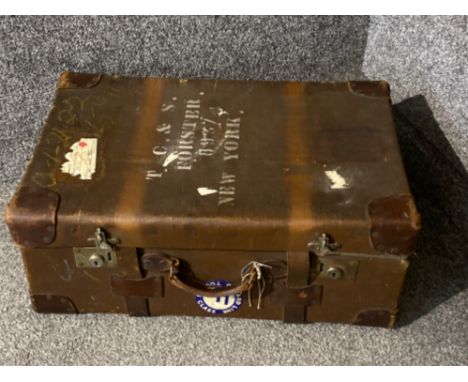 Vintage brown leather trunk - marked New York to top