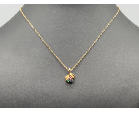 9ct gold Ruby, sapphire and emerald pendant and necklace