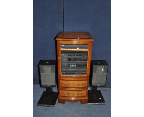 A CHERRY WOOD HI FI CABINET by the Table Company containing a Philips F880 hi fi, a CD380 CD player, a FP780 turntable with m