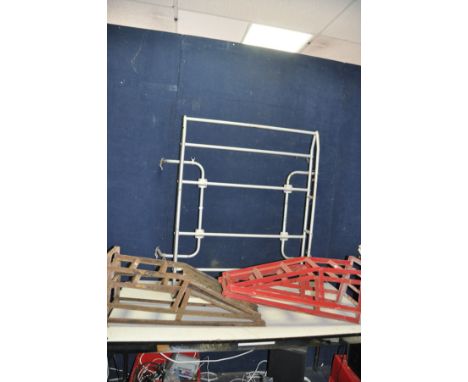 TWO PAIRS OF CAR RAMPS and a vintage Mini Clubman roof rack  width 110cm between fixings but adjustable and 110cm long