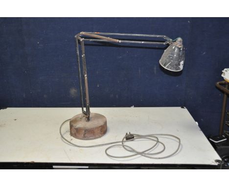 A HERBERT TERRY AND SONS ANGLEPOISE LAMP with bespoke wooden base ( needs rewiring) ( name stamped on bottom union) (Sd)