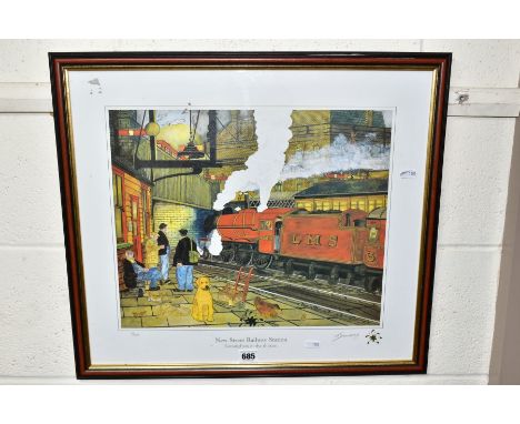RON 'SMUDGE' SMITH (BRITISH 20TH CENTURY) 'NEW STREET STATION' a limited edition print of Birminghams train station as it may