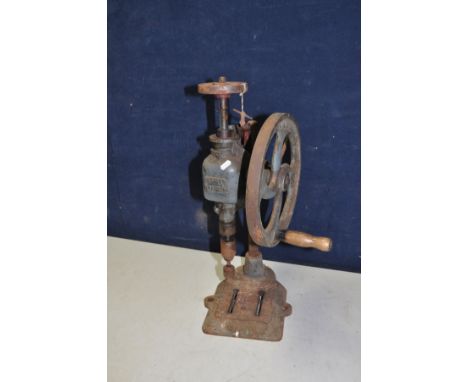 A VINTAGE BRADSON No14 CAST IRON DRILL PRESS 62cm high ( rusty but working)