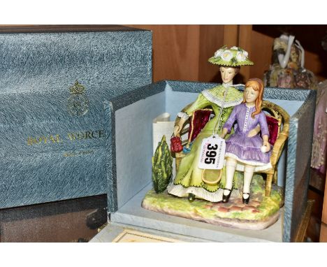 A BOXED LIMITED EDITION ROYAL WORCESTER FIGURE GROUP, from the Victorian Series, 'Charlotte and Jane' No 151/500, screwed to 