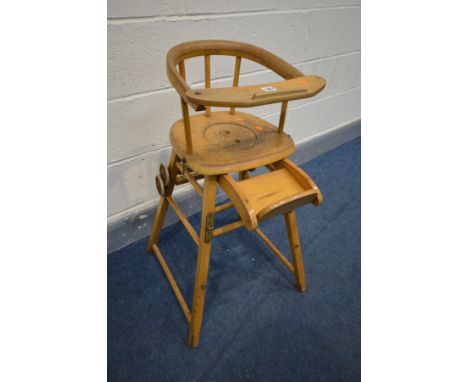 A VINTAGE BEECH METAMORPHIC HIGH CHAIR (Sd)