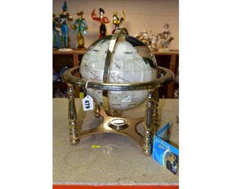 A BOXED SPLENDOR ELEGANCE GEM STONE GLOBE, the terrestrial globe is inset with over thirty different semi-precious stones, su