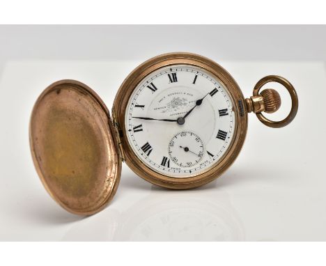 A GOLD-PLATED FULL HUNTER POCKET WATCH, white dial signed 'Thomas Russell &amp; Son, Liverpool', Roman numerals, seconds subs