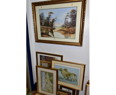 PAINTINGS AND PRINTS, to include an Alan Wolford river landscape with two small children fishing, signed and dated (20) 04, w