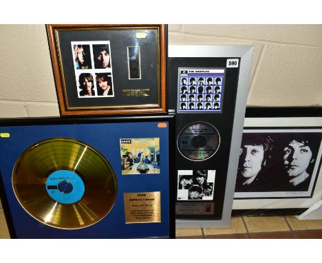 BEATLES AND OASIS MEMORABILIA, comprising a framed limited edition 'Hard Days Night' cd and album images, approximate size 55