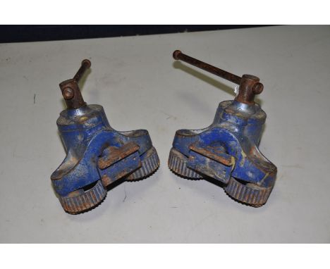 TWO VINTAGE MARPLES MFC153 FLOOR BOARD CLAMPS overpainted silver, some rust showing through, some adaptations but both appear