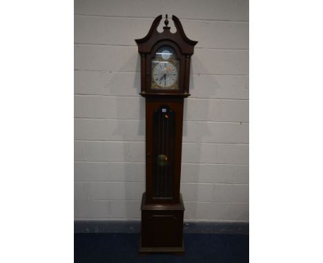 A MAHOGANY CHIMING LONGCASE CLOCK, marked to dial ECS Westminster, Germany, height 213cm (three weights and pendulum)