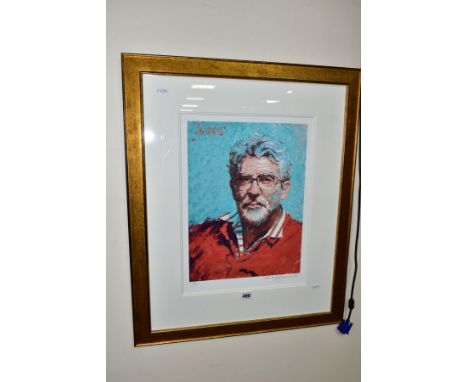 ROLF HARRIS (AUSTRALIA 1930) 'SELF PORTRAIT IN STRIPED SHIRT' a limited edition print 671/695, signed to lower margin with ce