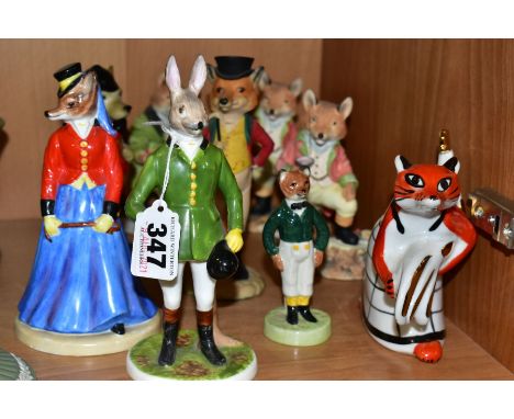 NINE ANTHROPOMORPHIC PORCELAIN FIGURES AND SCULPTURES BY AYNSLEY, VILLEROY &amp; BOCH, WADE, etc, comprising a Russian porcel