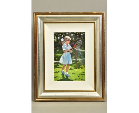 SHERREE VALENTINE DAINES (BRITISH 1959), 'PLAYFUL TIMES I', a limited edition print of a young girl playing tennis 38/195, si