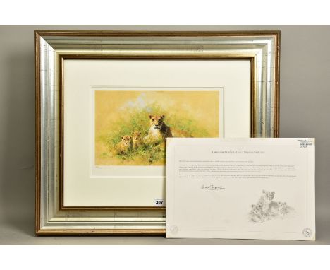 DAVID SHEPHERD (BRITISH 1931-2017) 'LIONESS AND CUBS', a limited edition print 292/475, signed to lower margin, mounted, fram