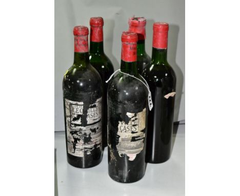 CHATEAU LEOVILLE LAS CASES, five bottles of Leoville Las Cases Saint-Julien, probable 1960's - 1970's bottlings, one bottle h