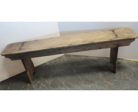 Victorian pine bench with jointed rectangular top section, 55cm high, 133cm long and 22cm deep.