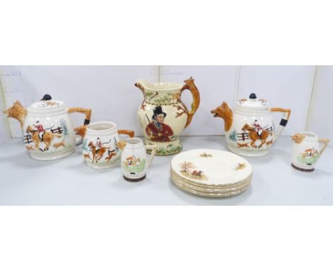 Crown Devon Fieldings 'John Peel' musical jug, hunting-themed teawares to include teapots and milk jugs, and  Alfred Meakin '