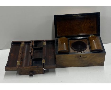 A Victorian rosewood desk stand, 23 x 14 x 12cm. Together with a walnut tea caddy.