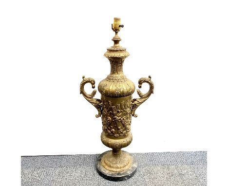 A large gilt metal and marble table lamp base, H. 81cm.