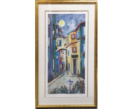 A large gilt framed limited edition 17/400 lithograph 'Quiet Street' by Dotti Cooper Katz, frame size 64 x 102cm.