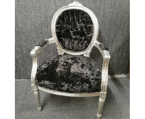 A silver finished fauteuil chair, H. 92cm.