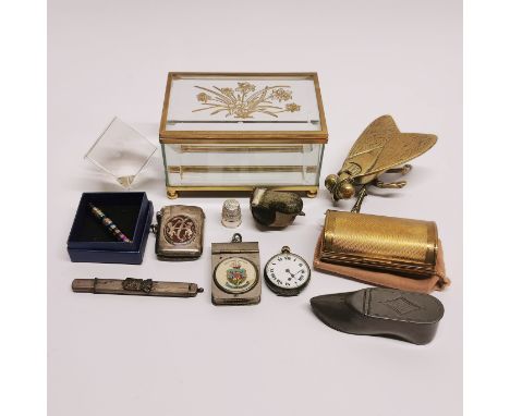A small group of interesting items. Including Chester hallmarked silver vesta case.