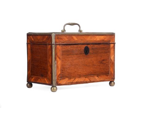 Y A GERMAN ROSEWOOD, CROSSBANDED AND BRASS MOUNTED TEA CADDY IN THE NEUWIED MANNER, CIRCA 1785With a sprung secret compartmen